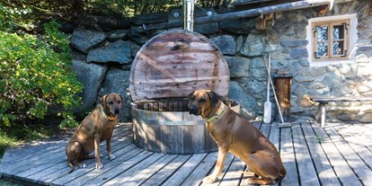 Hundehotel - Patergassen - Außenzuber mit Hunde - Almdorf Seinerzeit