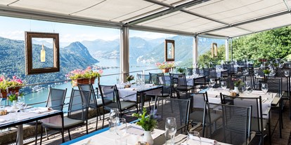 Hundehotel - Hallenbad - Schweiz - Hotel Restaurant Terrasse im Sommer - Hotel Serpiano