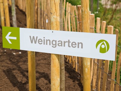 Hundehotel - WLAN - Saarland - Wegweiser für die einzelnen Gartenbereiche - Glamping Resort Biosphäre Bliesgau